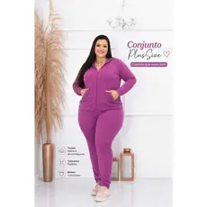 Conjunto Plus Size Lanzinha Jaqueta Com Touca E Calça Frio Inverno G1 G2 G3 G4