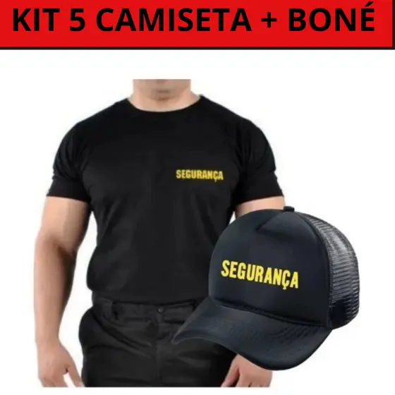 KIT 5  Camiseta +  5  Boné Uniforme Segurança Masculino E Feminino.