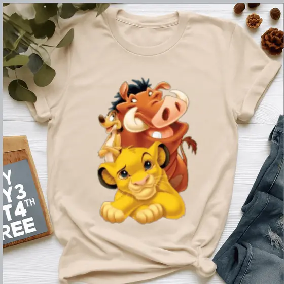 Camiseta Feminina Timão e Pumba 100% Algodão Premium Camisa Casual Exclusiva Camisa Rei Leão