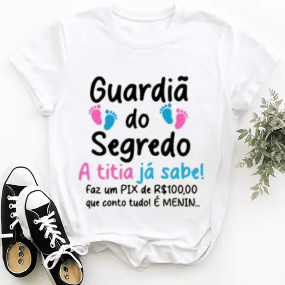 Camisa Chá Revelação Guardiã Do Segredo, Camisa 100% Algodão Malha Premium
