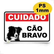 Placa Cuidado Cão Bravo Border Collie 30x20cm Para Portão