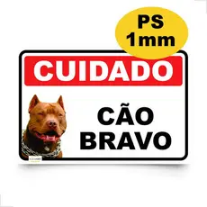 Placa Advertência Cuidado Cão Bravo Pitbull - Placa Poliestireno 30x20 Cm