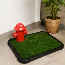 Sanitário Canino Xixi Pet Garden com Grama Sintética + Poste Hidrante Adestramento Cachorro Fácil Limpar - Brie Pet