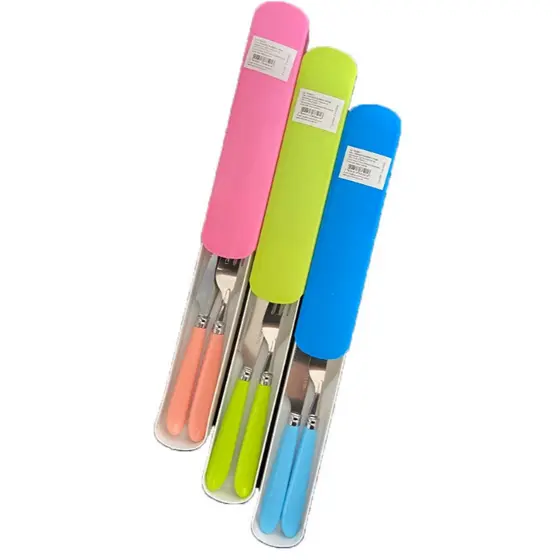 Kit Talheres Portátil Garfo e Faca com Estojo para Viagem Lanche Camping Reutilizável