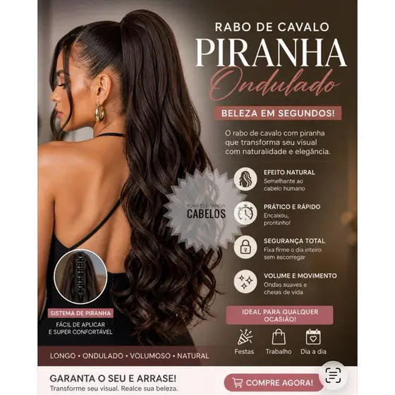 Aplique Cabelo Piranha Idêntico Humano Aceita Chapinha