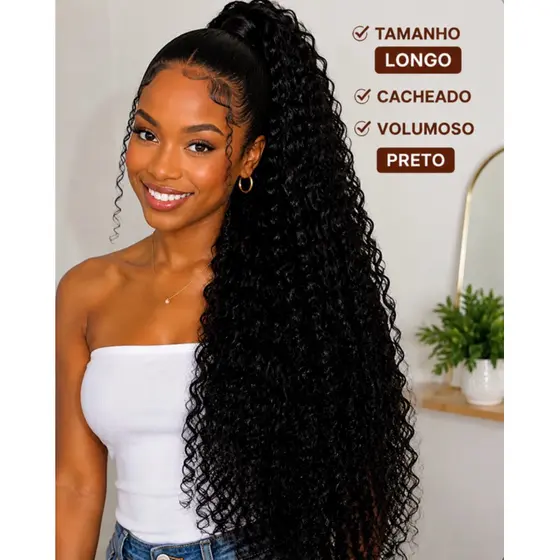 Rabo de Cavalo Cacheado Volumoso Longo – Aplique Orgânico Ondulado