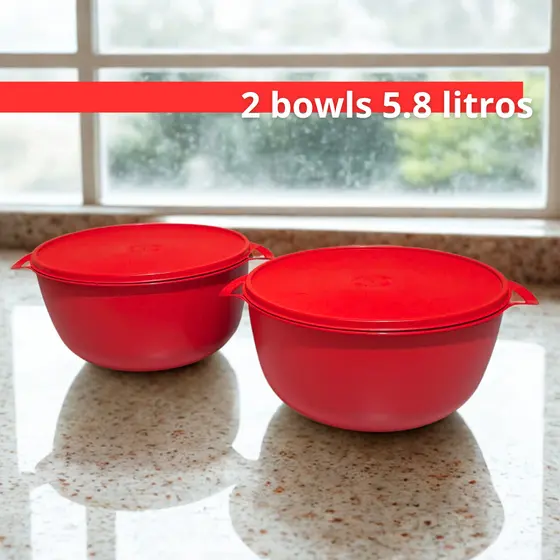 kit 2 potes redondo 5.8 litros com tampa bowl plástico 5.800ml grande para cozinha