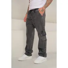 Calça Cargo Jeans Larga Unissex - 6 bolsos, Cinza Estonado moda street skate