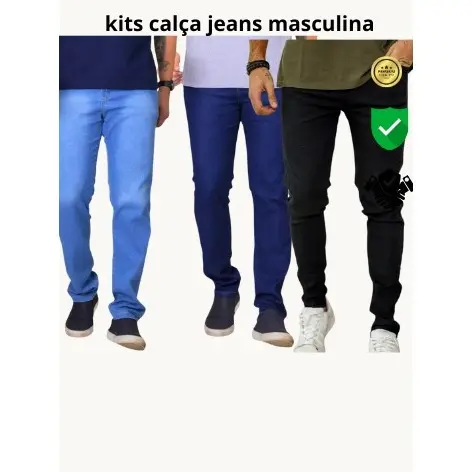 kit calças jeans masculina com elastano promoção costura reforçada