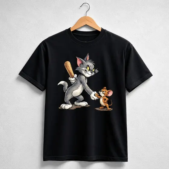 Kit Camisa Camiseta E Boné Tom e Jerry Cartoon Clássico Blusa 100% Algodão Preium Confortável