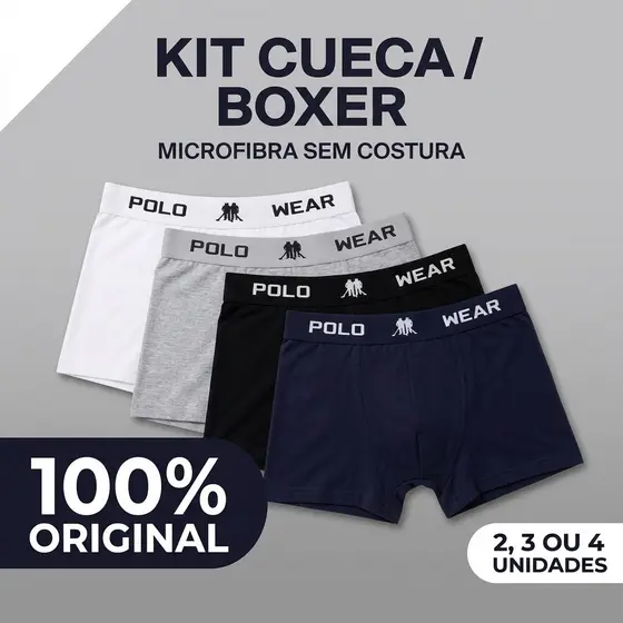 Kit Cueca Masculina Boxer Polo Wear Original Sem Costura Microfibra Premium Cueca Box Masculina Não Marca P ao GG