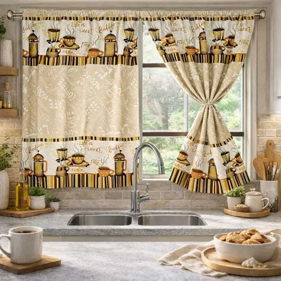 Cortina Vitro Cozinha Varias Estampas Tecido Oxford Lavável Casa Decoração Elegante Janela