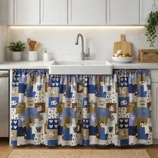 Cortina Pia Estampada Tecido Lavável Alta Durabilidade Decoração Cozinha Design Moderno