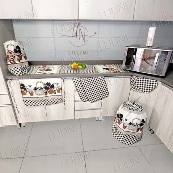 Kit Cozinha Completo 10 Peças Tecido Estampado Lavável Alta Qualidade Decorativo Moderno Elegante
