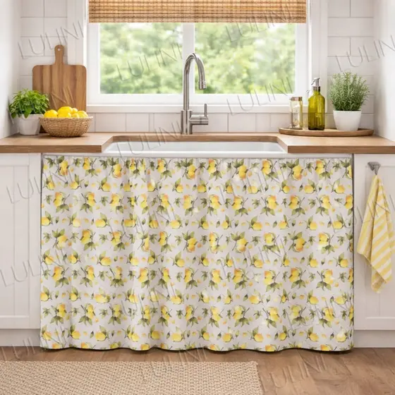 Cortina de Pia Cozinha Estampada Tecido Oxford Lavável Casa Decoração
