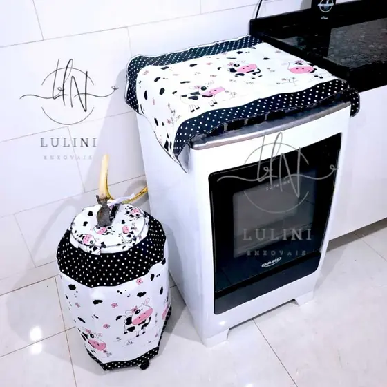 Kit Capa Fogão 4, 5 e 6 Bocas e Capa Botijão Cozinha Tecido Oxford Natal Casa Decoração Lavável