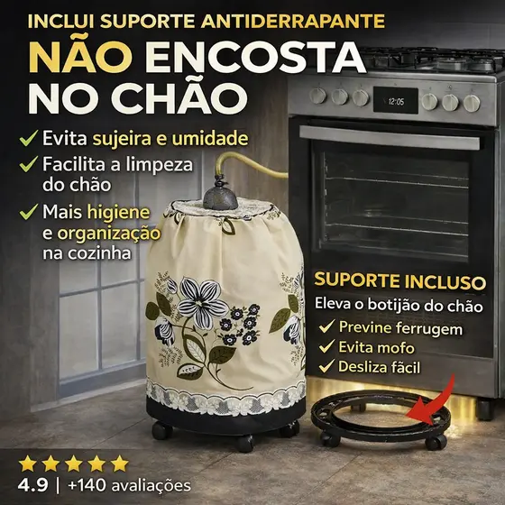 Capa Botijão ACOMPANHA SUPORTE Proteção do chão - Tecido Estampado Decoração Casa Cozinha