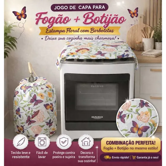 Jogo de Cozinha Kit 2 Peças Capa Botijão + Capa Fogão (80x55 medida fogão) - Casa E decoração