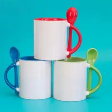 Caneca Branca para Sublimação 350ml com Colher Personalizável ou Branca
