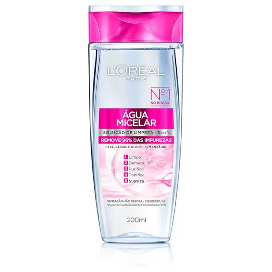 Água Micelar L'Oreal Paris 200mL Solução de Limpeza 5 em 1