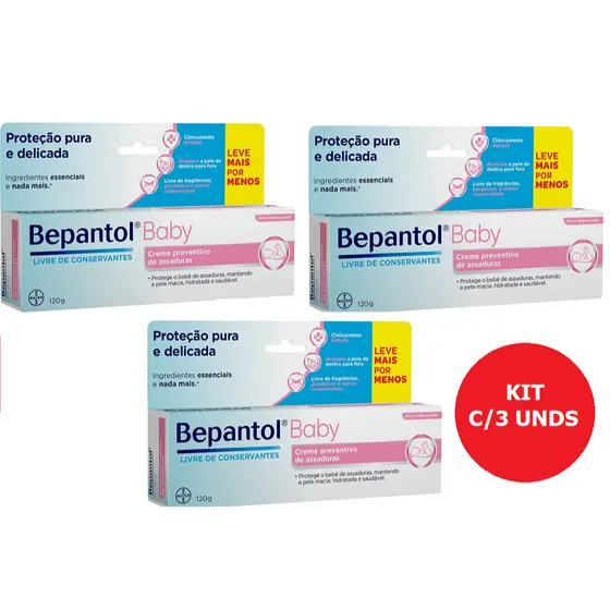 KIT C/3 Bepantol Baby Creme 120G - Pomada De Assadura Original