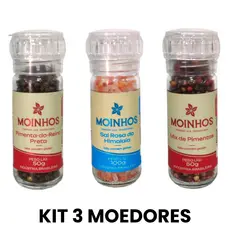 Moedores de Vidro Gourmet | Sal Rosa Grosso + Pimenta-do-Reino + Mix de Pimentas | Reutilizável