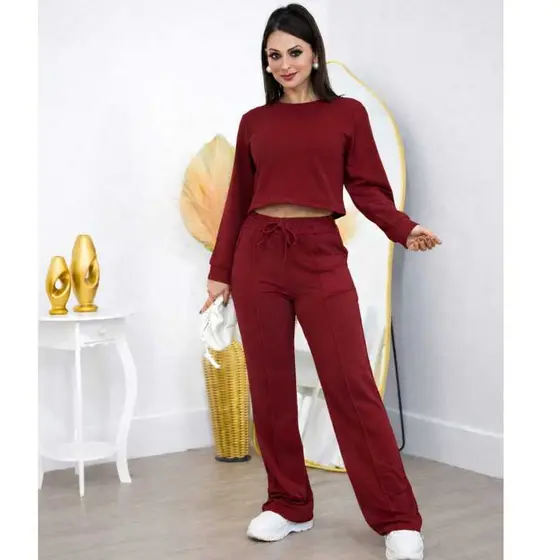 Conjunto Feminino Moletinho Pantalona e Blusa Manga Longa megaliquidação2026*