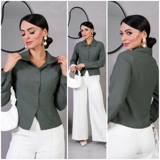 Colete Feminino Manga Longa Elegante Social Marrom Casual Chic Botões Frontais