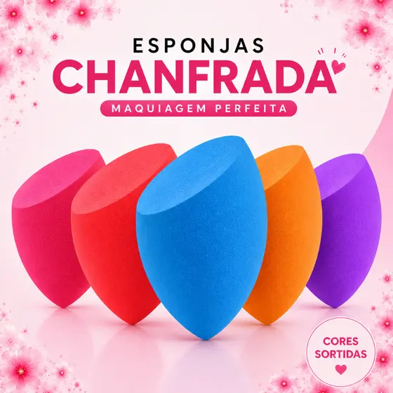 Kit com 2 Esponjas Chanfradas Para Base e Corretivo - Para Maquiagem - Cores Sortidas