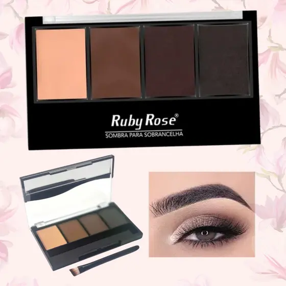 Trio de Sombra para Sobrancelha  - Ruby Rose com 3 Cores/ Primer/Pincel Duplo e Espelho