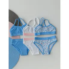 Kit 3 Conjunto Juvenil Feminino com Top e Calcinha em Algodão Cores Sortidas