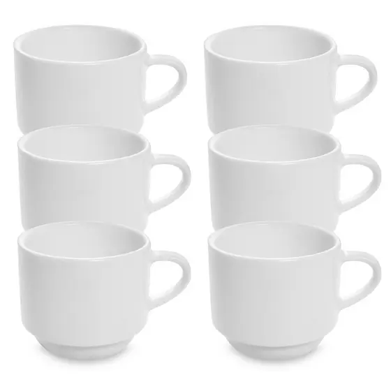 Jogo De Xícaras Hotel Empilhaveis para Chá Café 6 Peças 200ml Decoração Cozinha Porcelana Branca