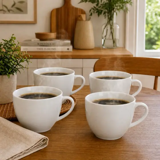 Conjunto 4 Xícaras 170 ML Porcelana Branca Ideal Para Casa Escritório Pousada Cafeteria Restaurante