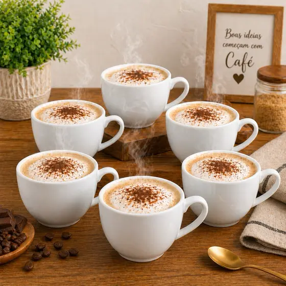 Xicaras para Cafe Cha Paris Porcelana Branca 170ml Decoração Cozinha