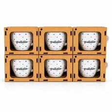 Kit Caixinha MDF + Xícaras 75Ml Porcelana Branca 6 Peças Café Decoração Gratidão Cozinha Escritório