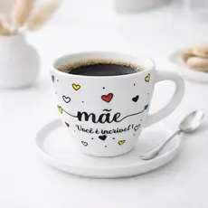 Kit 6 Xícaras 75Ml Café Chá Decoração Mãe Você e Incrível Porcelana Branca Presente Dia Das Mães