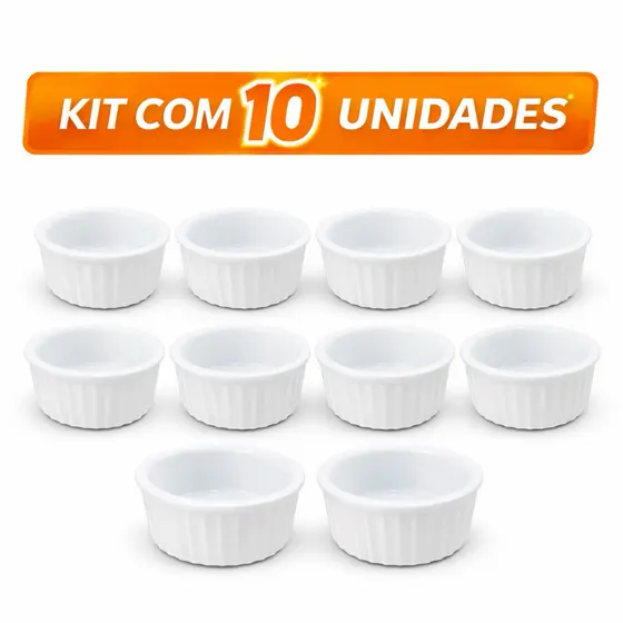 Kit 10 Ramequins Porcelana Branca 40ml para Molhos e Sobremesas