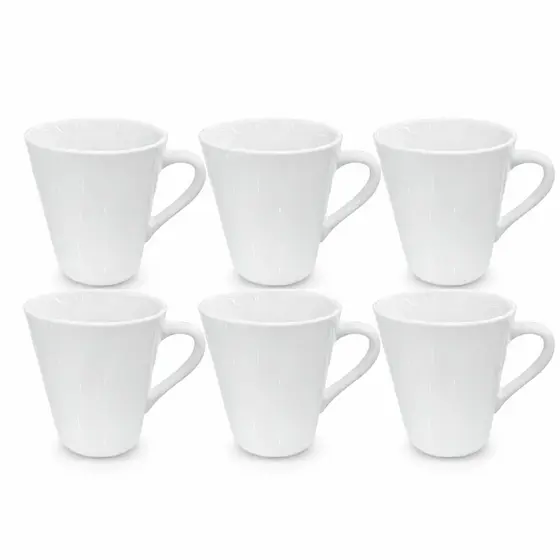 Kit 6 Xícaras de Porcelana Branca Conica 120 ML Para Café Chá Pode Ir ao Micro-ondas