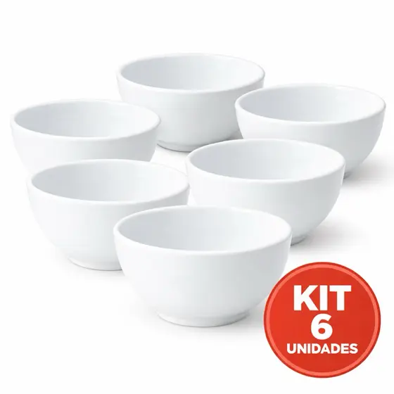 Jogo 6 Tigelas Para Sobremesas Caldos Petiscos 500 ML Porcelana Branca Restaurantes Lanchonetes