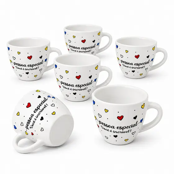 Conjunto Xícaras Porcelana 75ML 6 Peças Decoração Pessoa Especial Você É Incrível Para Presente