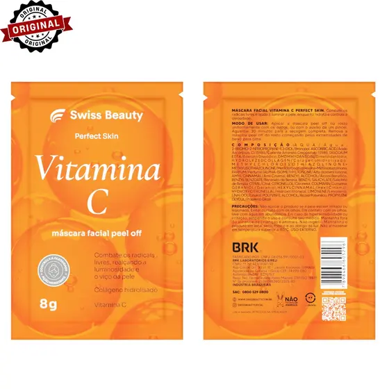 Kit 60 Sachês Máscara Facial Peel Off Colágeno Hidrolisado e Vitamina C Swiss Beauty