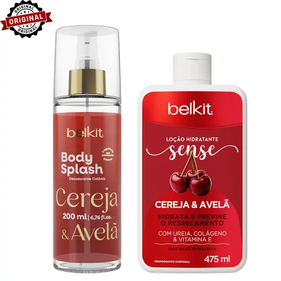 Body Splash + Hidratante Cereja & Avelã BELKIT Pele Hidratada e Cheirosa Por Mais Tempo