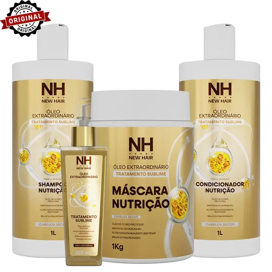 Kit Capilar Óleo Extraordinário NEW HAIR Profissional 1L Salão + Óleo Extraordinário 100ml NEW HAIR