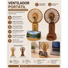 Ventilador Mesa Portatil Suporte Celular Recarregavel Duas Cores