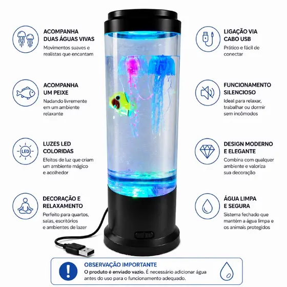 Luminaria LED Aquario Muda de Cor Decoracao Quarto