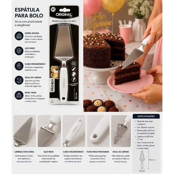 Espátula para Bolo com Serra Original Line — sirva com praticidade e elegância! 🍰