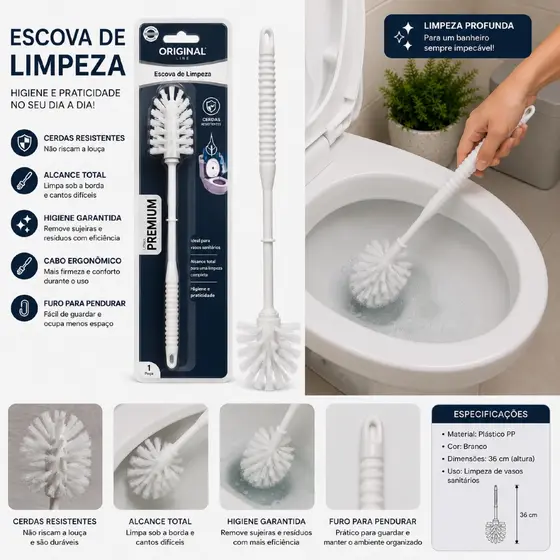 Escova Sanitária Original Line — higiene profunda pro seu banheiro todo dia! 🚽✨