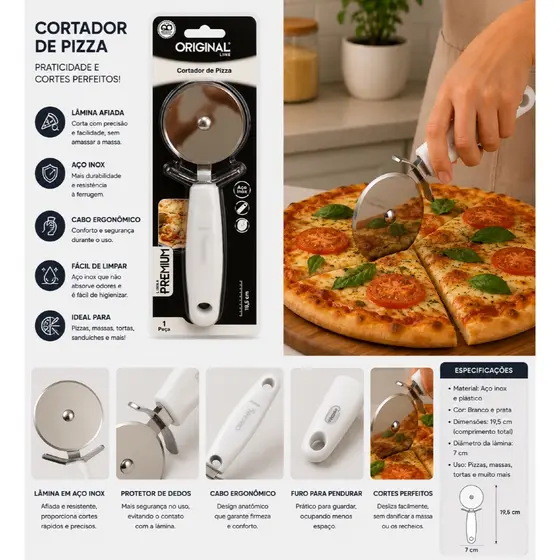 Cortador de Pizza Original Line — cortes perfeitos sem amassar a massa! 🍕