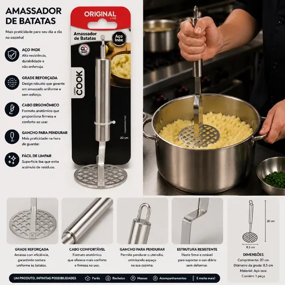 Amassador de Batatas Original Line — purê perfeito sem esforço! 🥔