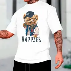 Camiseta Básica Estampada Ursinho Happier Camisa Algodão Casual Premium